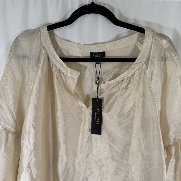 New Silk Blend Talbots Blouse Women's XL Ivory Vneck Short Sleeve Lightweight - Picture 2 of 13
